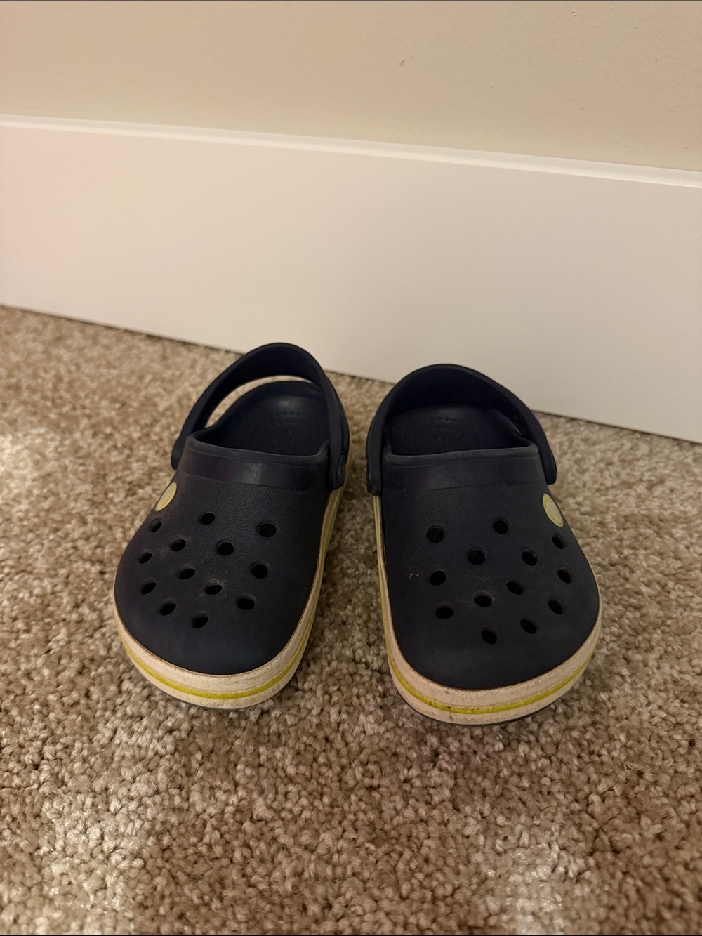 CROCS Kids Navy Clogs with Yellow Accent